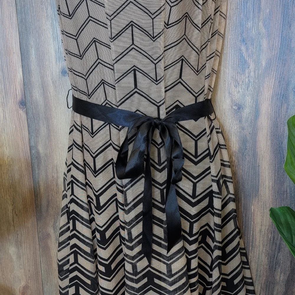 Haani Black and Tan Chevron Midi Sleeveless Petite Dress PM C500 - Picture 3 of 10
